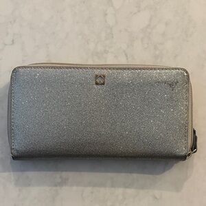 Kate Spade- silver Glitter Zip-Around Wallet